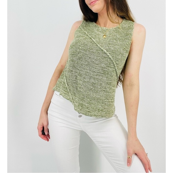Vintage Tops - vtg boho linen cotton blend asymmetrical knit top in avocado green size s